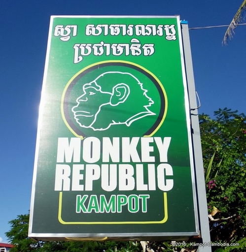 Monkey Republic Rooms and Restaurant in Kampot, Cambodia.