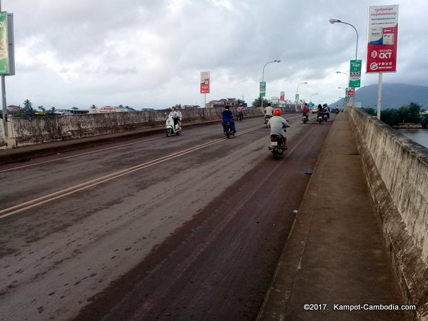 New Bridge in Kampot, Cambodia.  Kampong Bay Bridge.