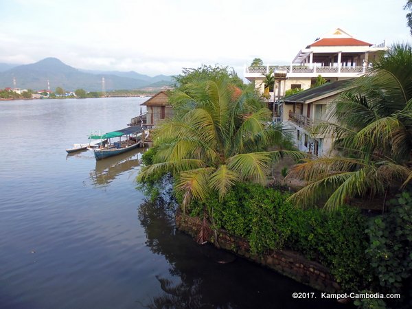 New Bridge in Kampot, Cambodia.  Kampong Bay Bridge.