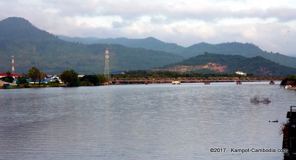 New Bridge in Kampot, Cambodia.  Kampong Bay Bridge.