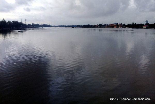 New Bridge in Kampot, Cambodia.  Kampong Bay Bridge.