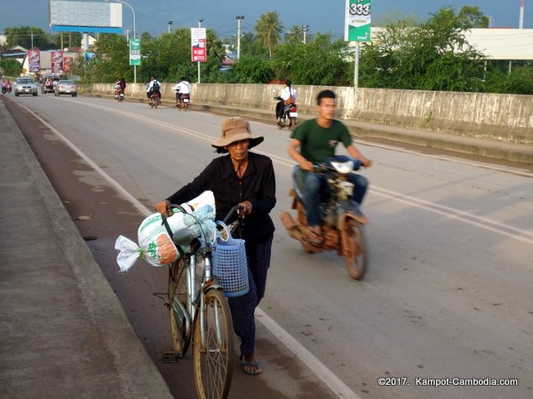 New Bridge in Kampot, Cambodia.  Kampong Bay Bridge.