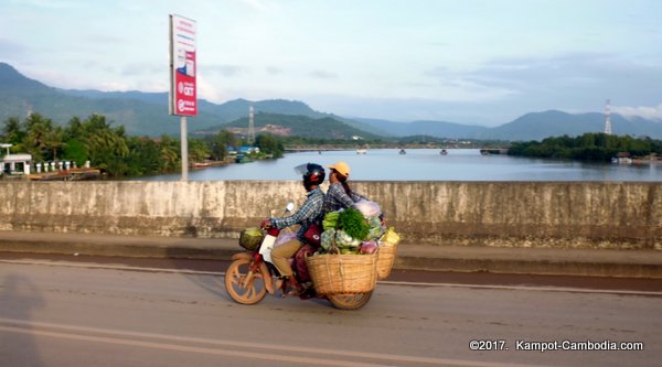 New Bridge in Kampot, Cambodia.  Kampong Bay Bridge.