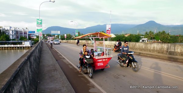 New Bridge in Kampot, Cambodia.  Kampong Bay Bridge.