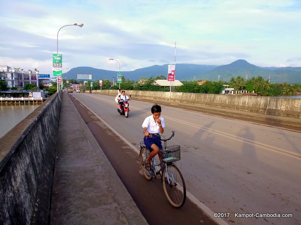 New Bridge in Kampot, Cambodia.  Kampong Bay Bridge.
