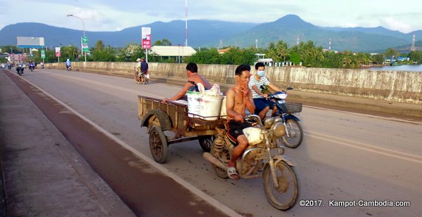 New Bridge in Kampot, Cambodia.  Kampong Bay Bridge.