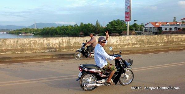 New Bridge in Kampot, Cambodia.  Kampong Bay Bridge.