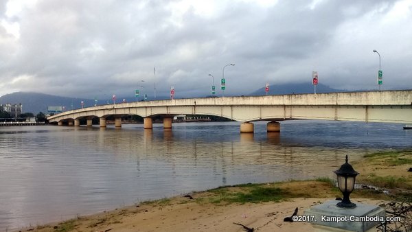 New Bridge in Kampot, Cambodia.  Kampong Bay Bridge.