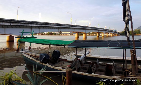 New Bridge in Kampot, Cambodia.  Kampong Bay Bridge.