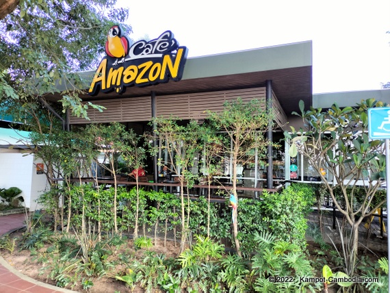 Cafe Amazon and PTT Gas Station in Kampot, Cambodia.