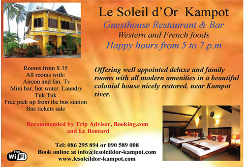 Le Soleil d'Or Hotel Rooms in Kampot, Cambodia.