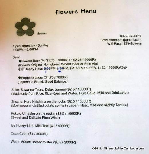 Flowers Homebrew and Sushi in Kampot, Cambodia.
