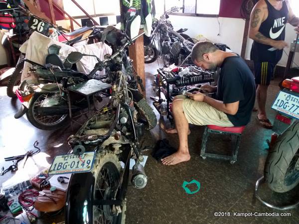 Cambo Customs Big Bike Repair in Kampot, Cambodia.