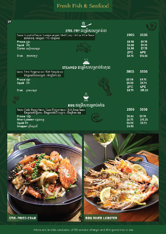 Komsan Kampot Menu in Kampot, Cambodia.