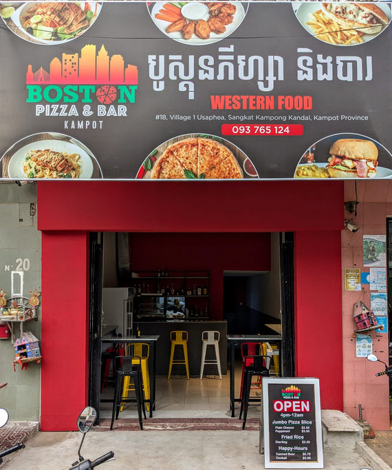 Boston Pizza & Bar in Kampot, Cambodia.