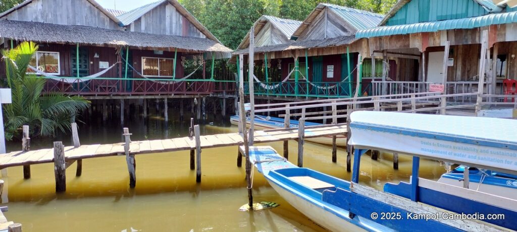 Trapeang Sangkae mangrove in kampot cambodia. boats and rooms.