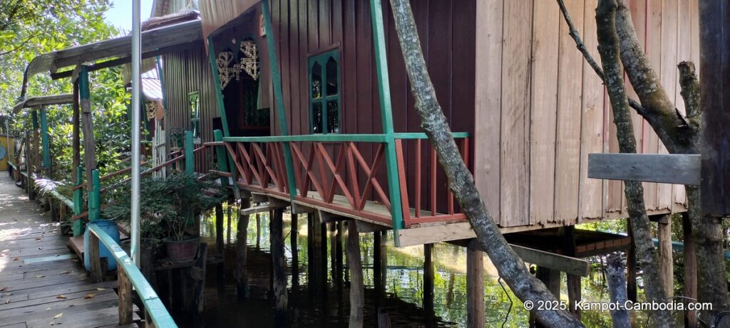 Trapeang Sangkae mangrove in kampot cambodia. boats and rooms.