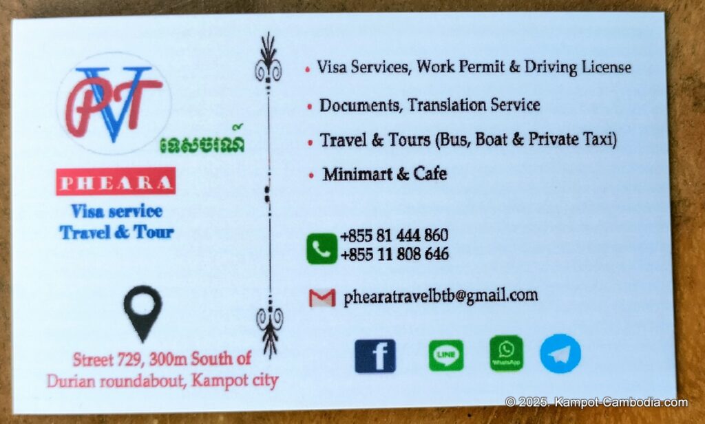 pheara travel and visa service in kampot cambodia.