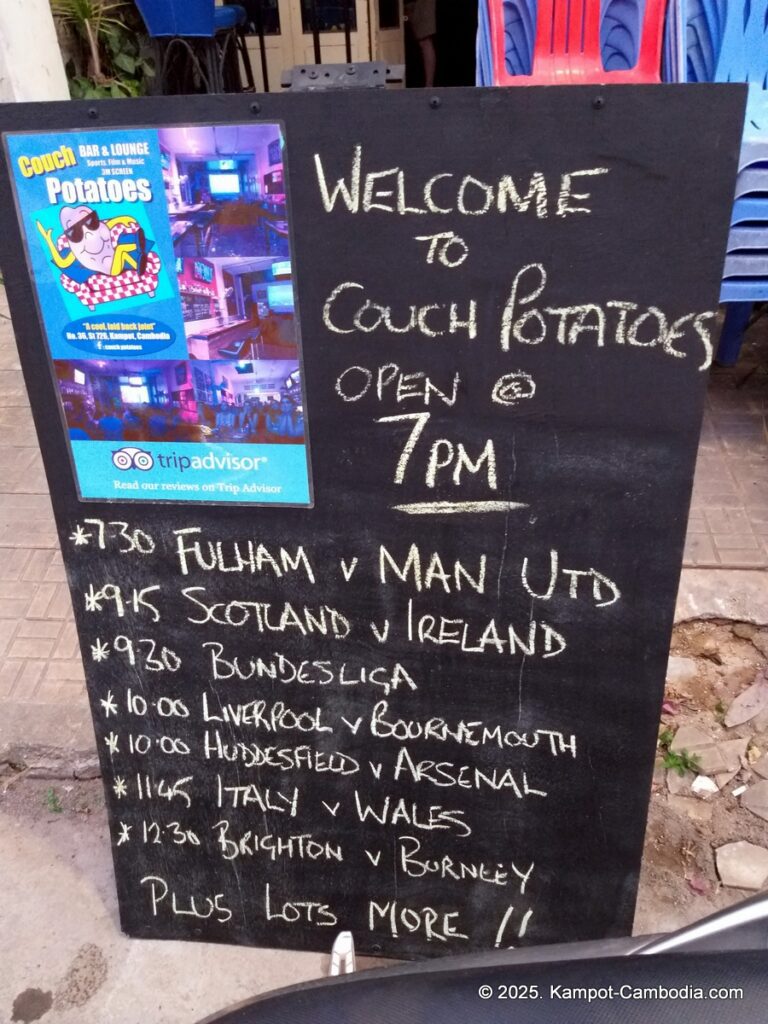 couch potatoes in kampot cambodia. sports bar.