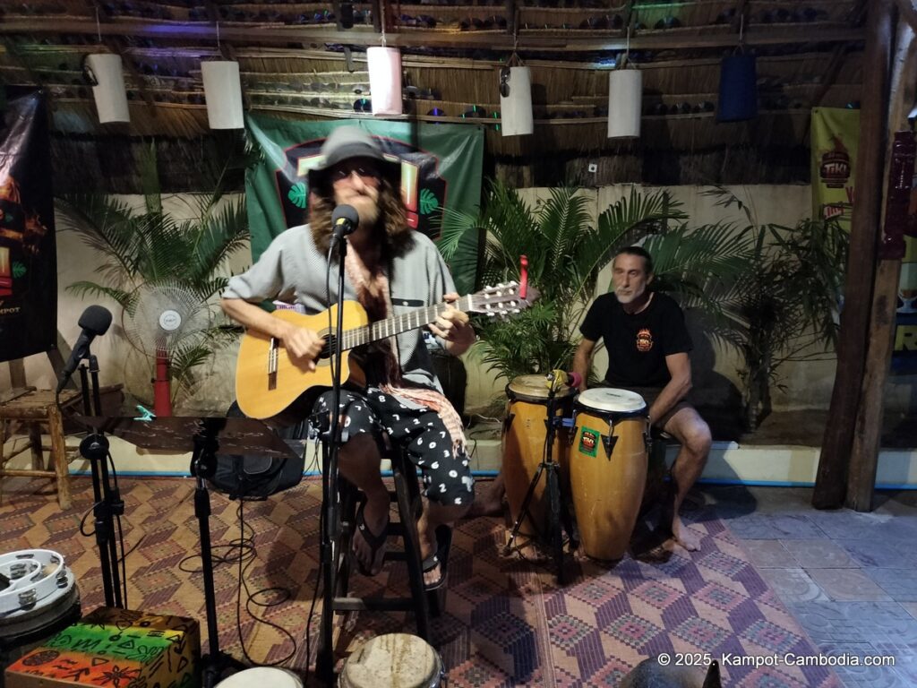 tiki garden in kampot cambodia. french restaurant and music bar.