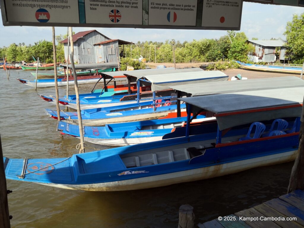 Trapeang Sangkae mangrove in kampot cambodia. boats and rooms.