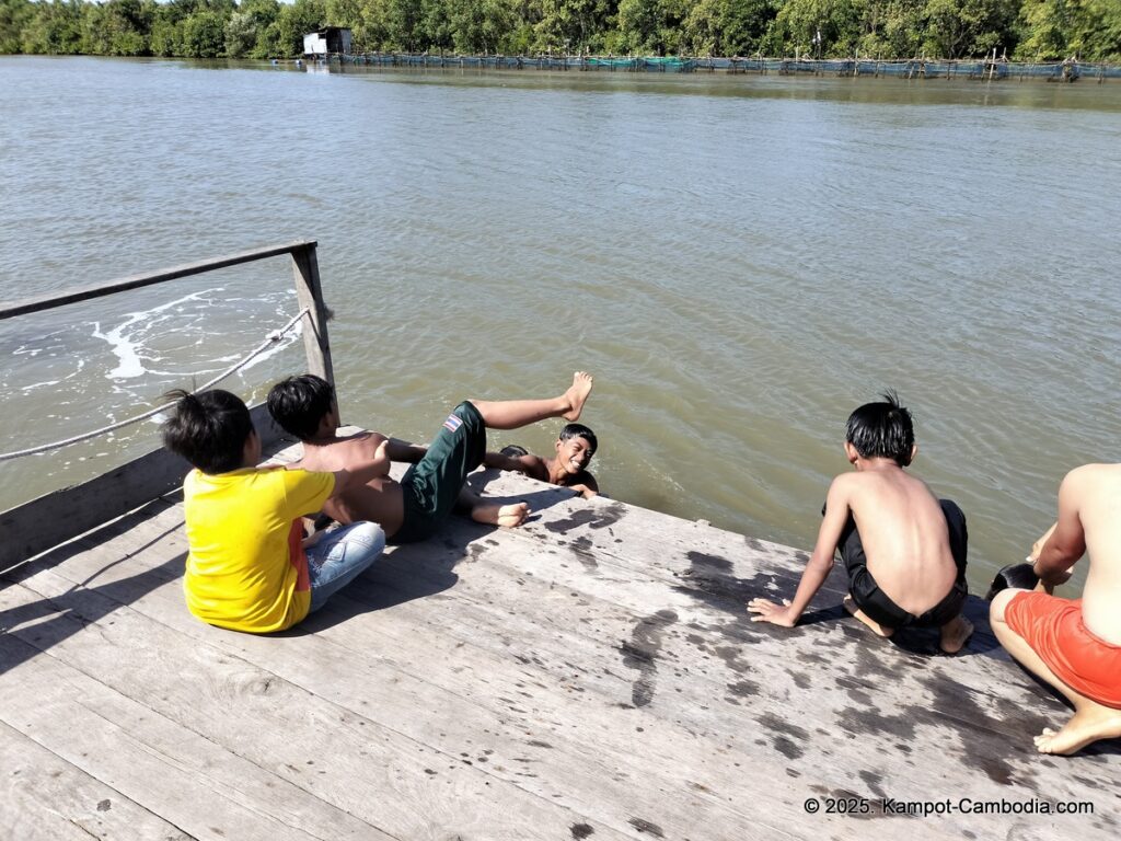 Trapeang Sangkae mangrove in kampot cambodia. boats and rooms.