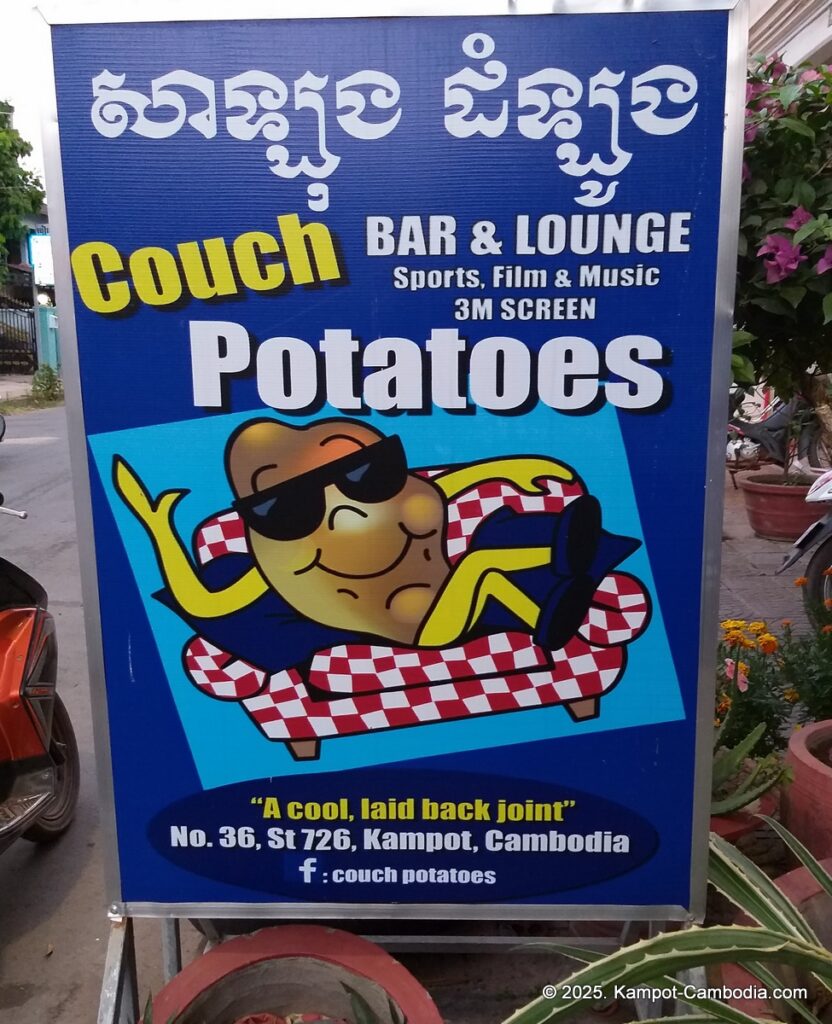 couch potatoes in kampot cambodia. sports bar.