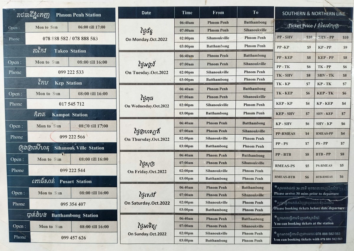 Train in Kampot, Cambodia. Kampot Train Station. Train schedule.