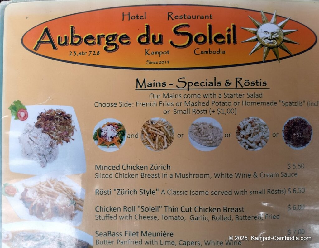 auberge du soliel restaurant in kampot cambodia