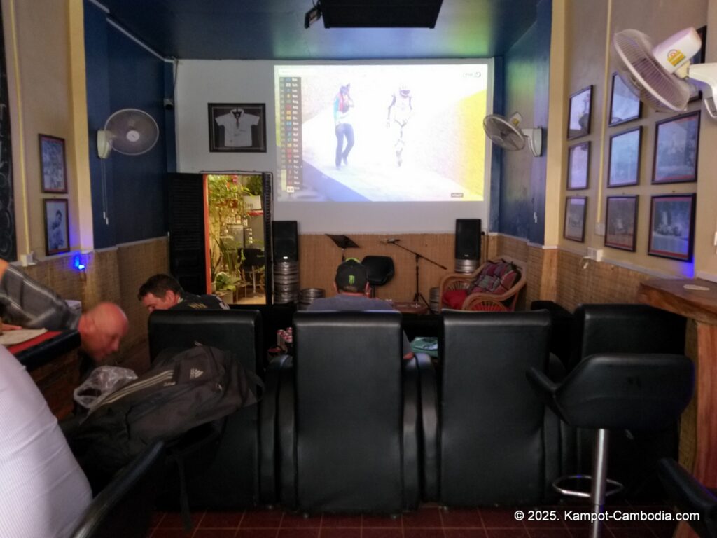 couch potatoes in kampot cambodia. sports bar.