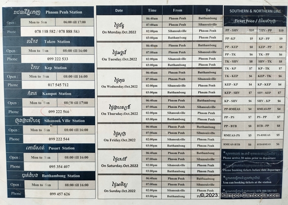 Train in Kampot, Cambodia. Kampot Train Station. Train schedule.