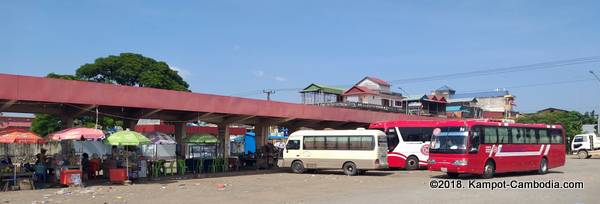 Transportation in Kampot, Cambodia. Buses and bus station.