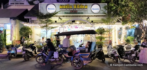 White Tent Restaurant Food in Kampot, Cambodia. Street Food Court.