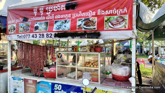 White Tent Restaurant Food in Kampot, Cambodia. Street Food Court.