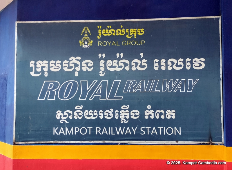 Train in Kampot, Cambodia. Kampot Train Station. Train schedule.