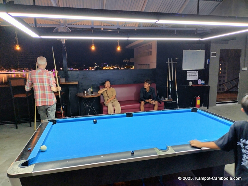 players pool hall, golf simulator, karaoke, sports bar, and sky bar in kampot, cambodia