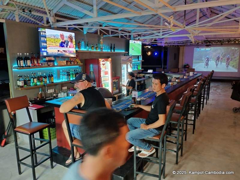 players pool hall, golf simulator, karaoke, sports bar, and sky bar in kampot, cambodia