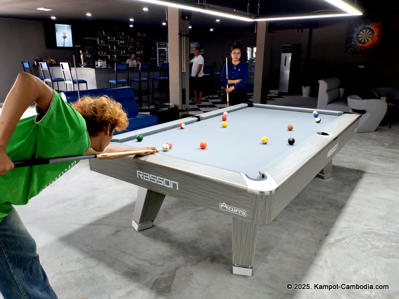 players pool hall, golf simulator, karaoke, sports bar, and sky bar in kampot, cambodia