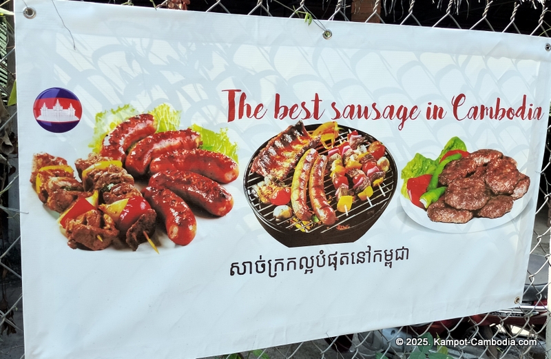 Theary Food Khmer in Kampot, Cambodia. Best smoked sausages in Cambodia. Polish.