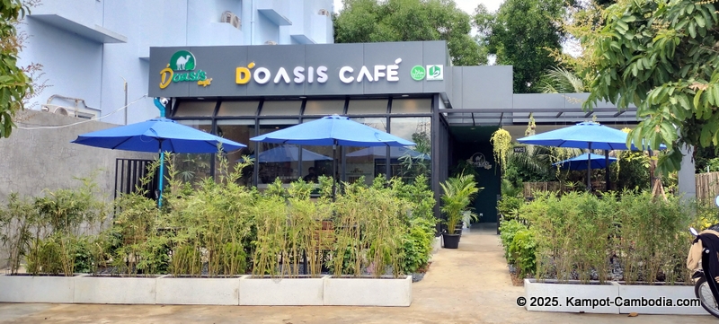 D'Oasis Cafe. Meeting Room, Prayer Room, Thai and Indian Food. in Kampot, Cambodia.
