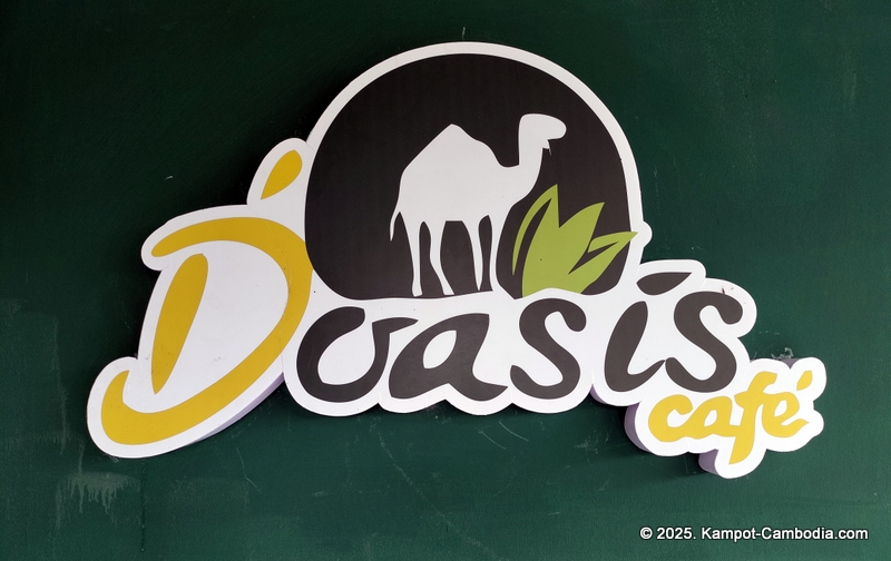 D'Oasis Cafe. Meeting Room, Prayer Room, Thai and Indian Food. in Kampot, Cambodia.