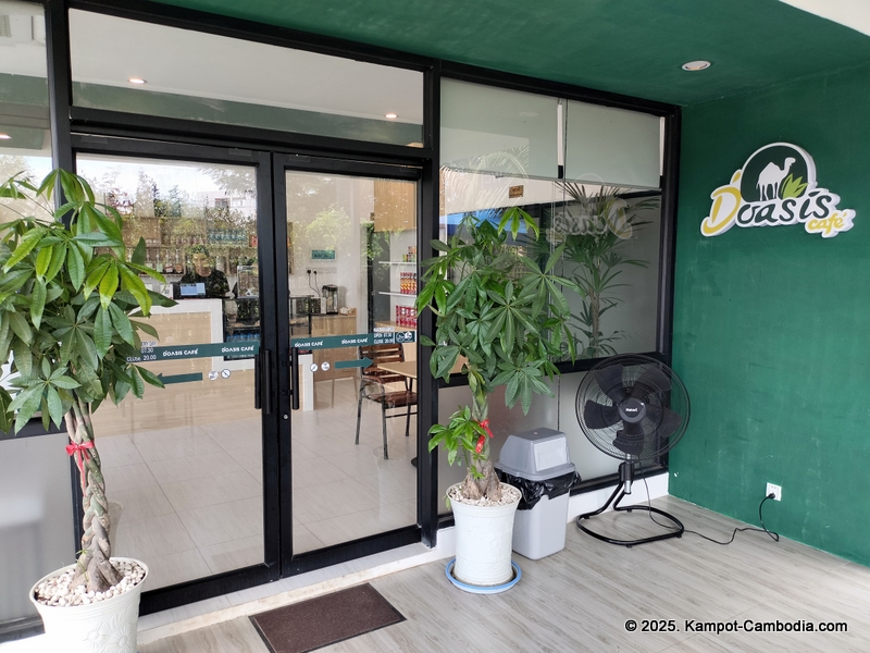 D'Oasis Cafe. Meeting Room, Prayer Room, Thai and Indian Food. in Kampot, Cambodia.