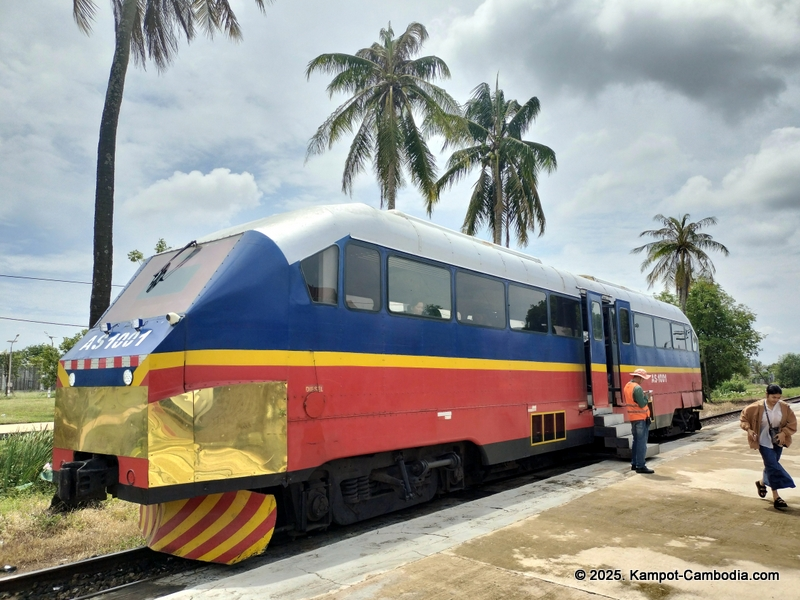 Train in Kampot, Cambodia. Kampot Train Station. Train schedule.