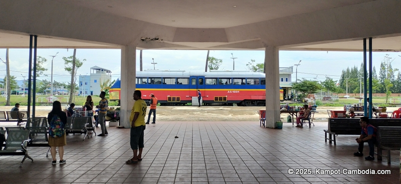 Train in Kampot, Cambodia. Kampot Train Station. Train schedule.