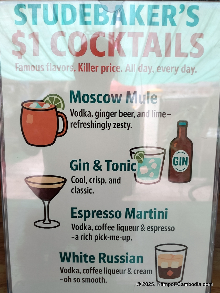 Studebakers Guesthouse, restaurant and bar in Kampot, Cambodia.