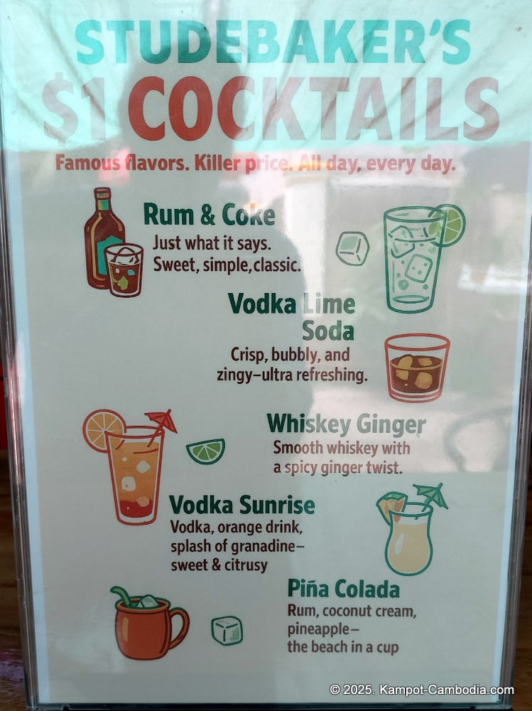 Studebakers Guesthouse, restaurant and bar in Kampot, Cambodia.