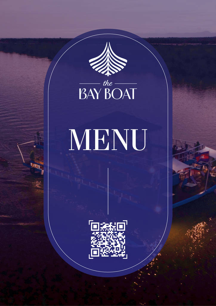 the bay boat. kampot, cambodia. daily cruises on the kampot river. On-board menu.