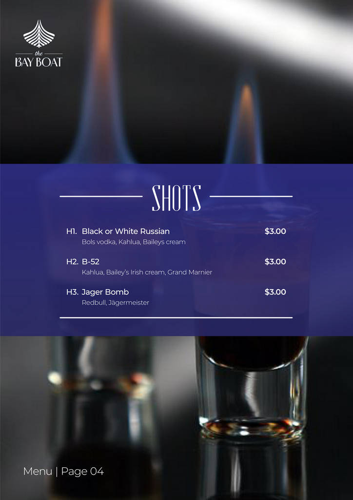 the bay boat. kampot, cambodia. daily cruises on the kampot river. On-board menu.