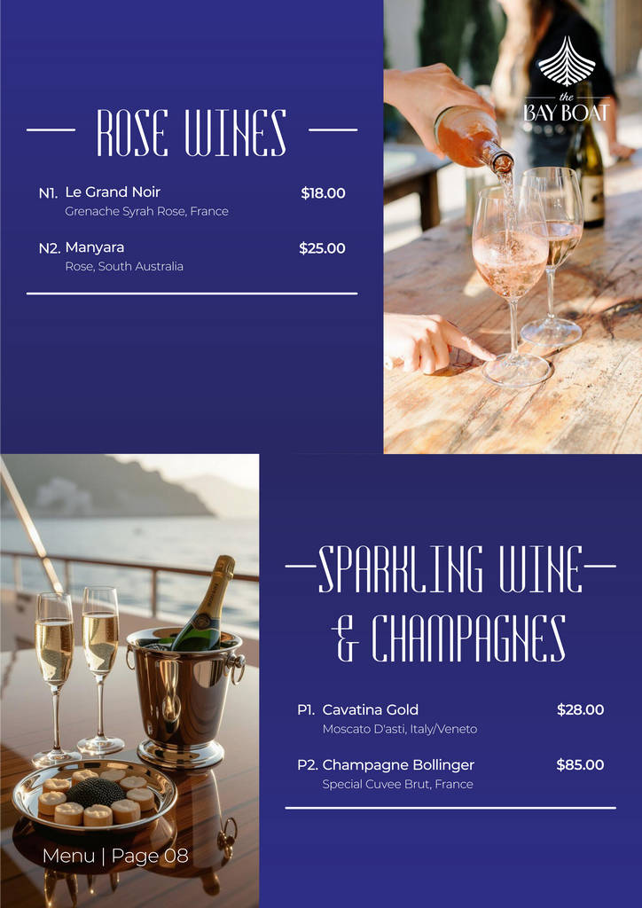 the bay boat. kampot, cambodia. daily cruises on the kampot river. On-board menu.