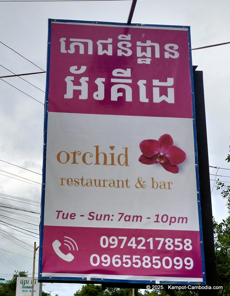 orchid restaurant & bar in kampot, cambodia. international village.